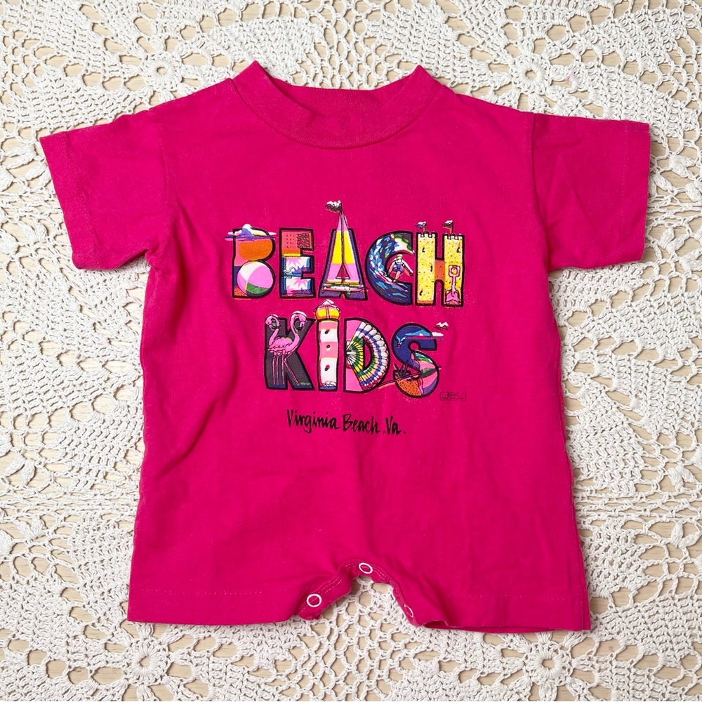 Vintage 1990s Baby Girl 6 Months Virginia Beach Tourist Tee Shirt Romper
